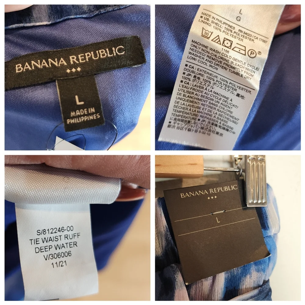NWT Banana Republic Pull On Chiffon Tiered Blue Purple Tie Waist Mini Skirt Sz L